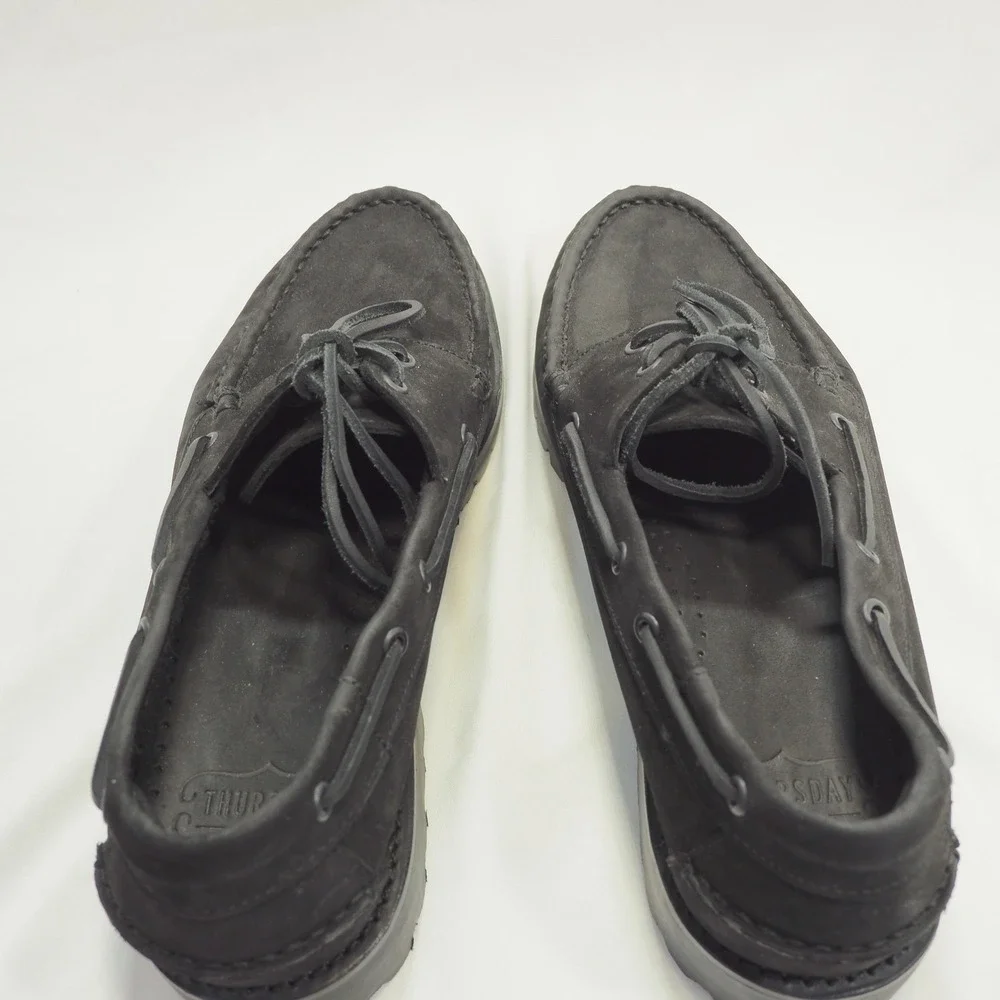 Thursday Boot Co Handsewn Loafer Men 9.5 Black Matte Leather Boat Shoe Lug Sole